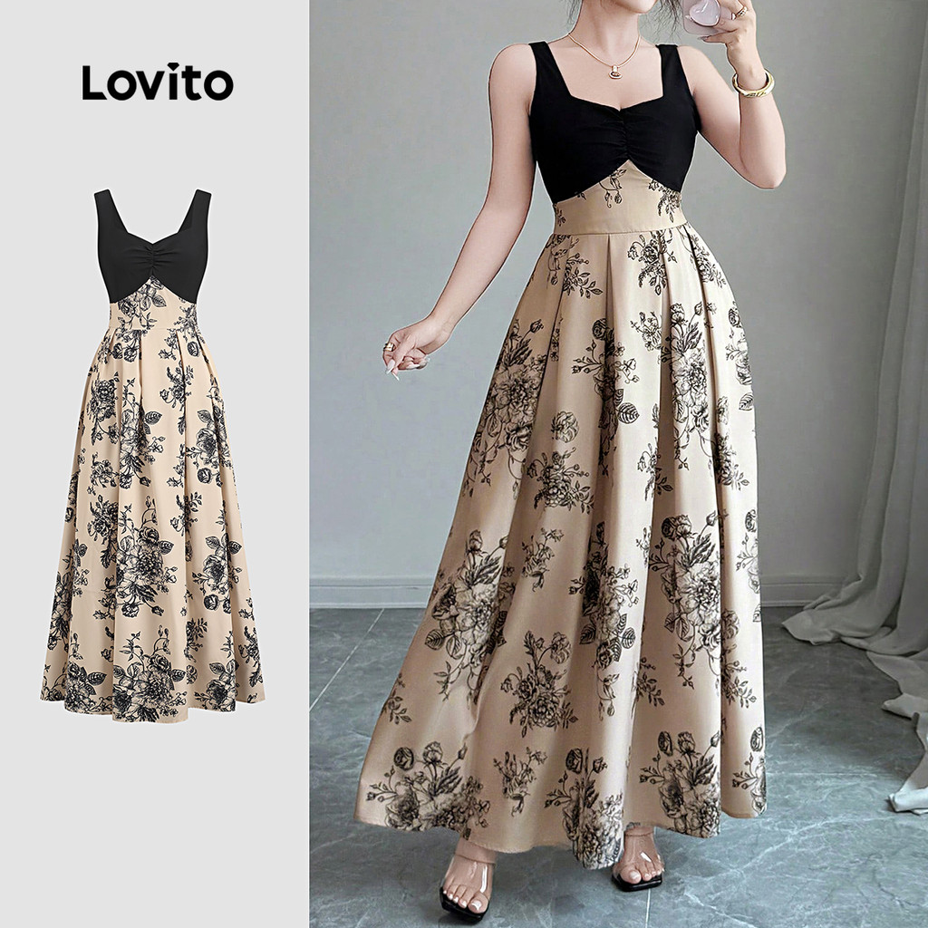 Lovito Elegante Vestido Colorblock Tecido Costura Estilo Resort Vestido Primaver