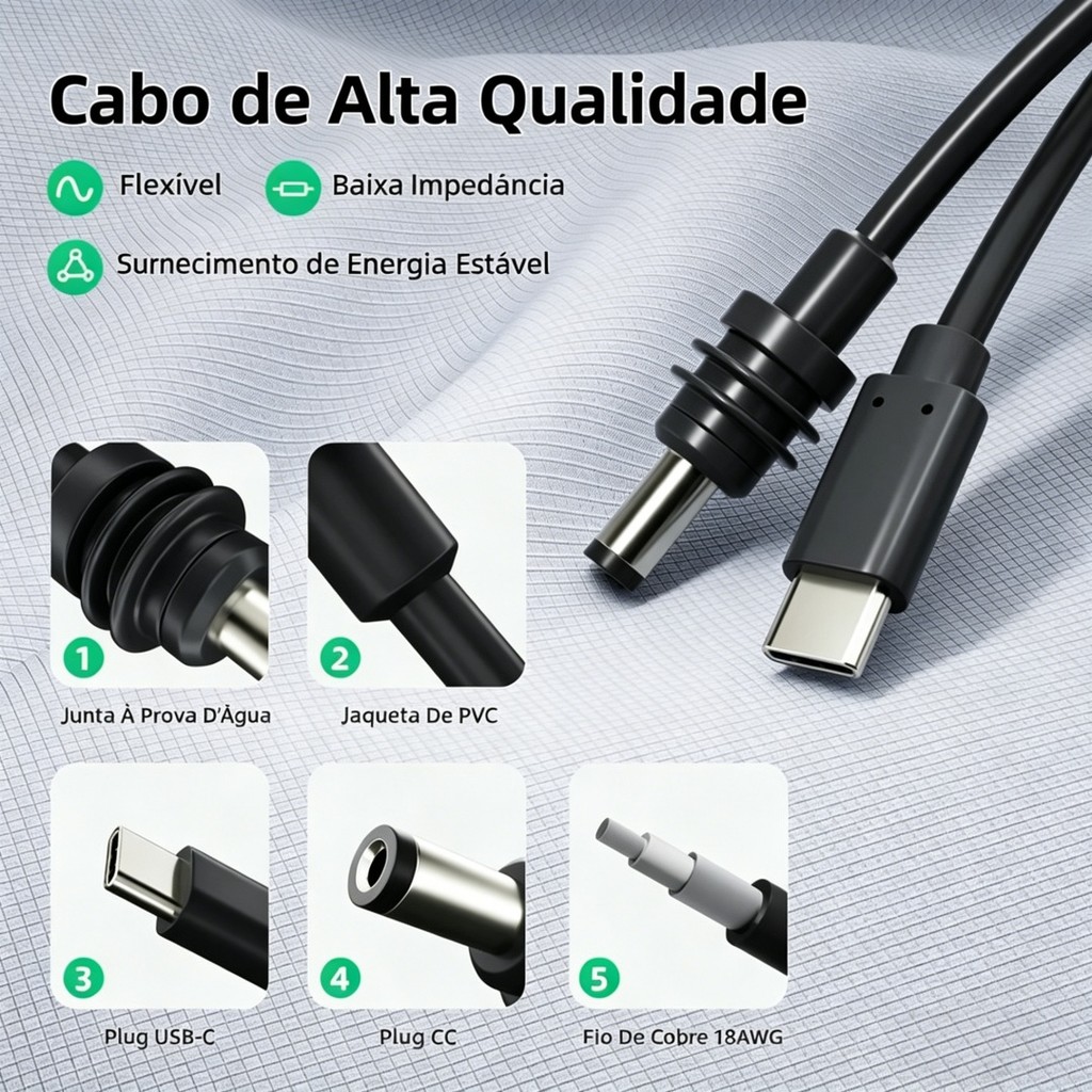 Cabo Usb-c P/ Dc Starlink Mini 65w-100w Pd 2m 5m Prova Dágua
