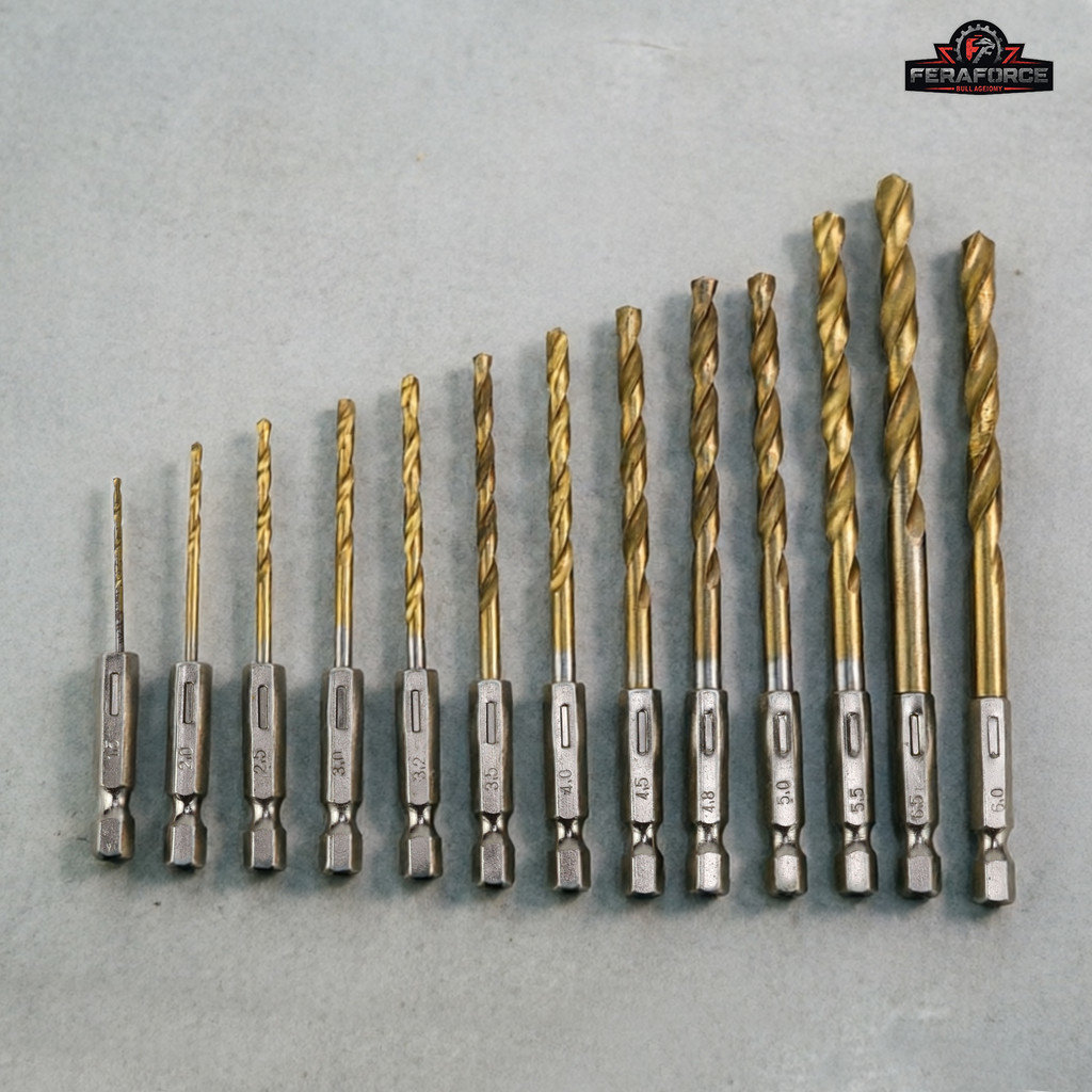 Kit 13 Brocas HSS Titânio Troca Rápida Sextavada Alta Durabilidade para Madeira, Metal e Alumínio + Adaptador