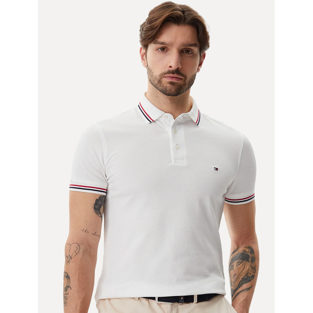Polo Tommy Hilfiger Masculina Slim Tipped Collar Branca