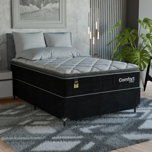 Cama Box Viúva + Colchão Comfort Class Pillow Top 128x188 Preto/suede Preto