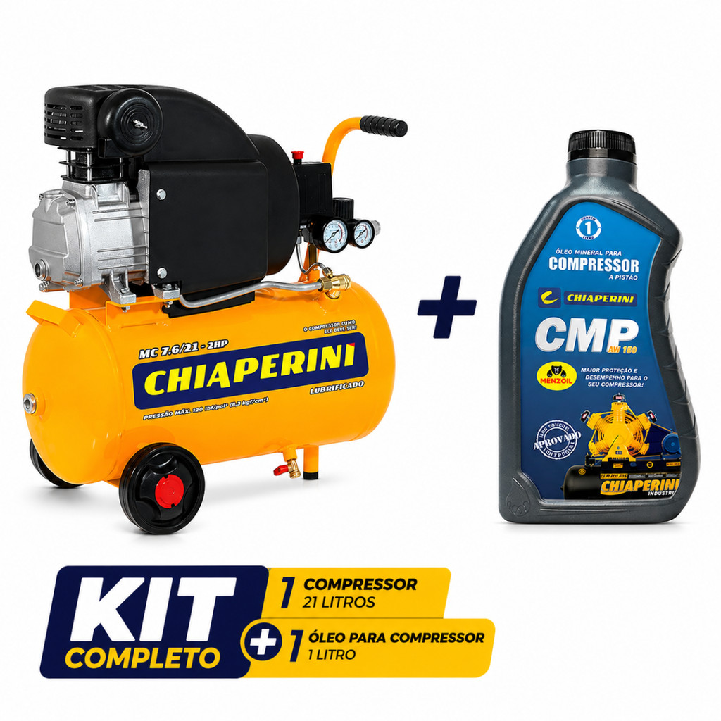 Compressor De Ar Chiaperini 21L 2HP MC 7.6/21 + Óleo Compressor 1L Original
