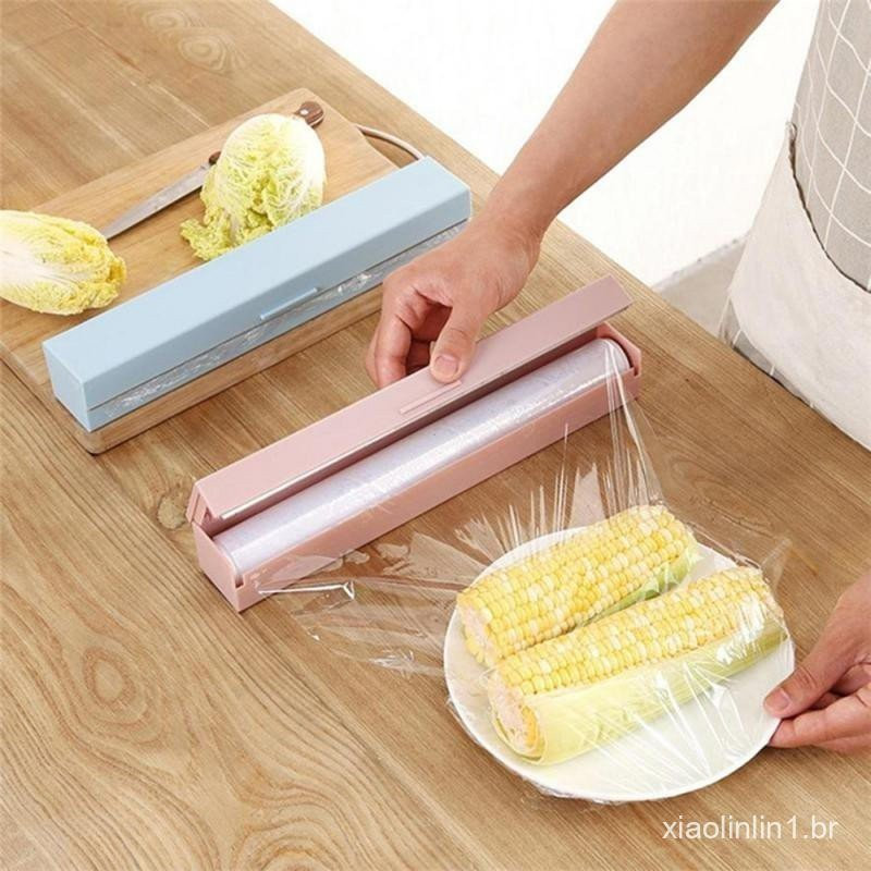 Preservador 1 Pcs Cling Food Wrap Cortador Cortadores De Filme De Aderentes Plástico Dispenser Suporte De Armazenamento