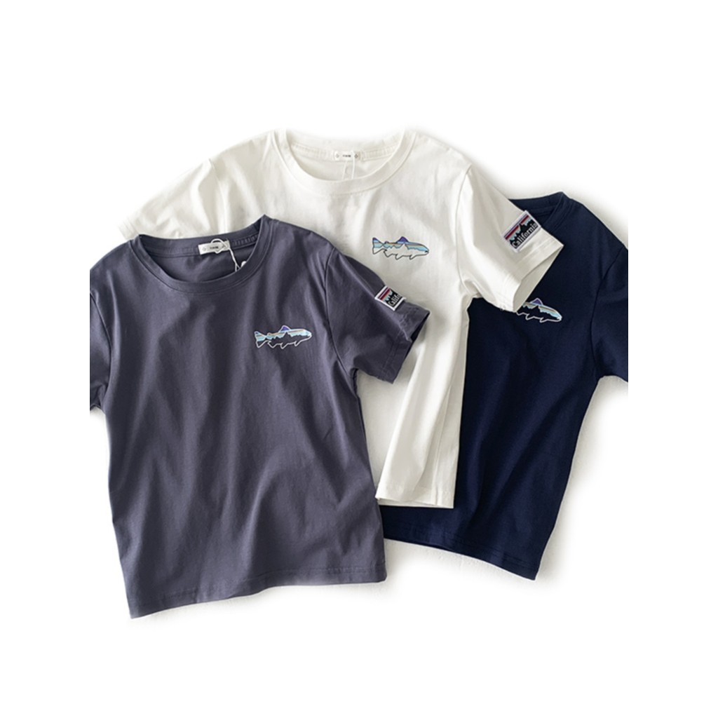 Meninos camiseta de manga curta verão puro algodão comércio exterior roupas infantis 2023 crianças em torno do pescoço t