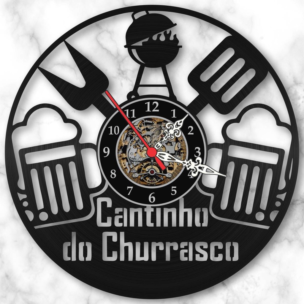 Relógio Parede Cantinho Churrasco Vinil Lp Decoração Retrô - Presente Criativo Divertido Pai rancho