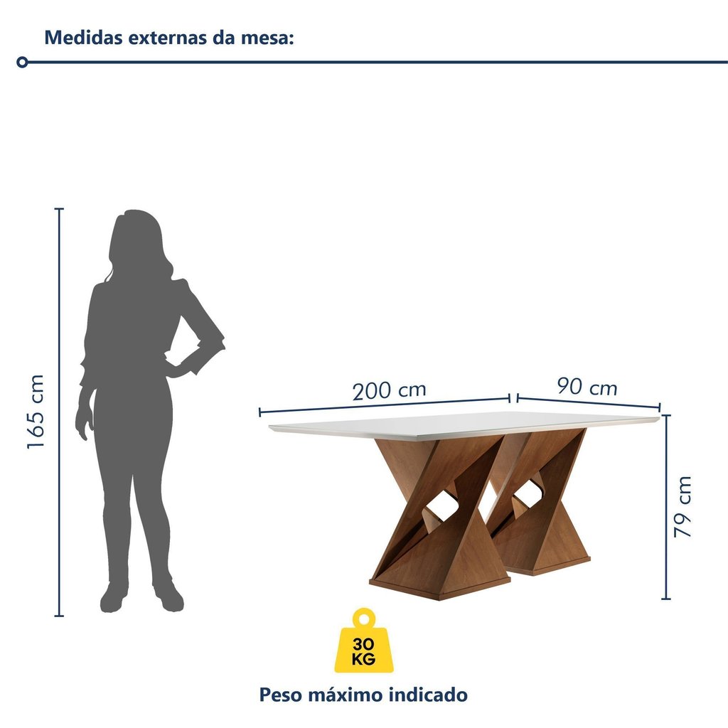 Conjunto Sala de Jantar Mesa 8 Cadeiras Tampo de Vidro Genova Chocolate/Off White/Bege Escuro
