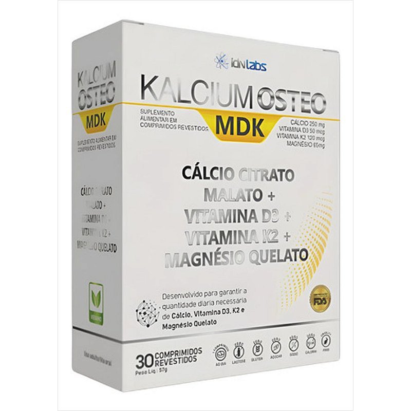 Cálcio + Magnésio + Vitamina D3 + K2 MK-7 | Ossos | Osteoporose | Kalcium Osteo MDK IdnLabs