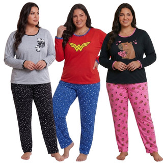 Pijama Feminino Plus Size Personagem / Pijama de Frio / Roupa de Dormir