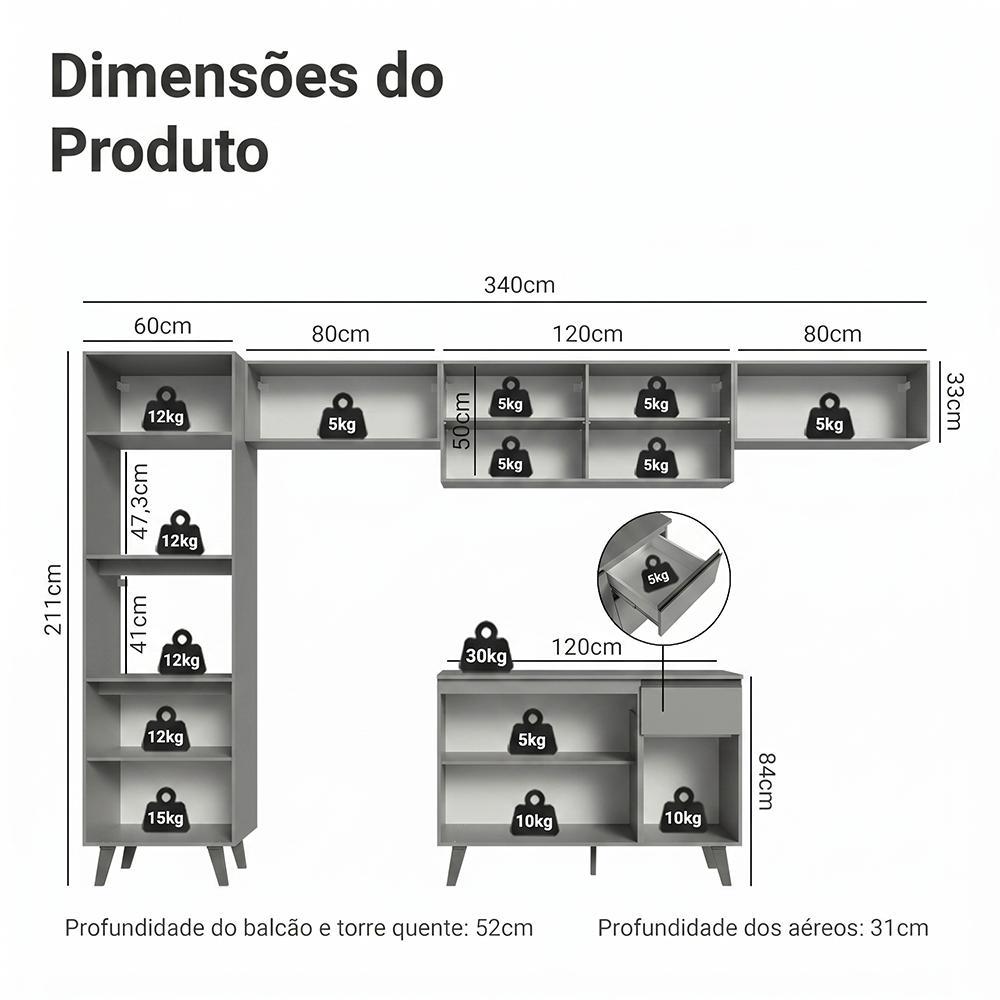 Armário de Cozinha Completa 340cm Cinza Nice Madesa 01 · foto 2