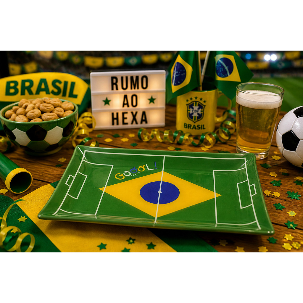 Prato Raso em Vidro Campo de Futebol 23,5x15,5x1,5cm - Decor Glass