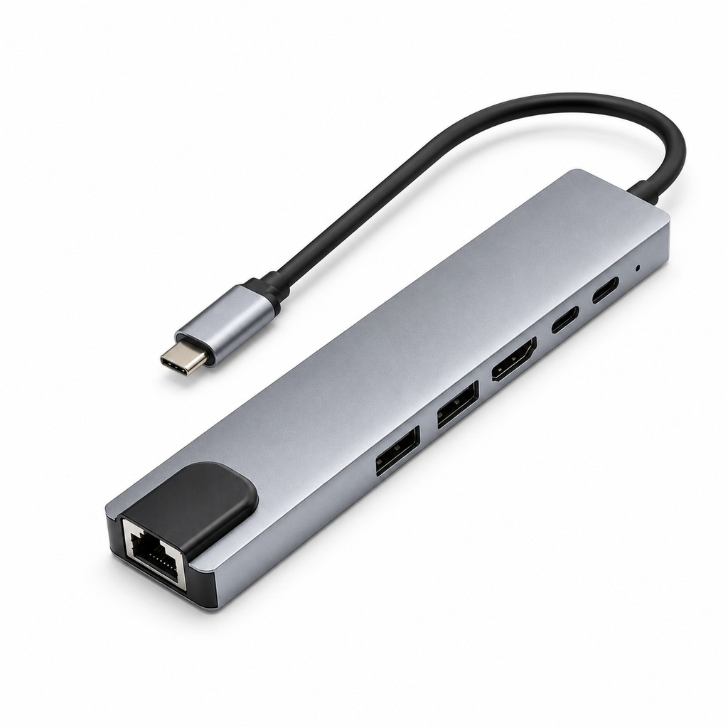 Hub USB C 8 em 1 com HDMI 4K RJ45 Adaptador Tipo C com USB 3.0 PD para Notebook MacBook Celular