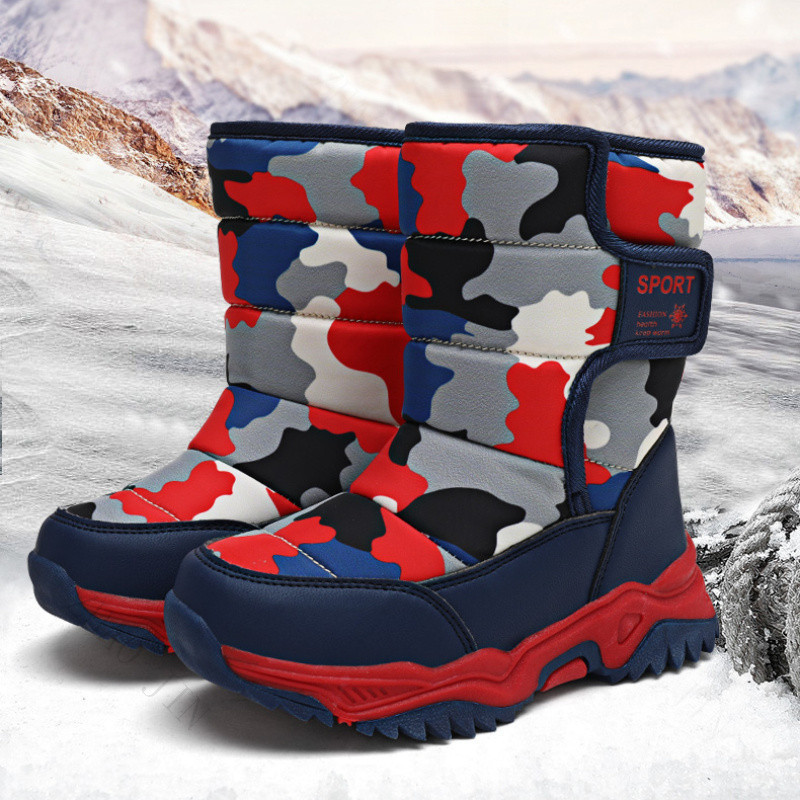 Botas de Neve Camufladas para Crianças com Padrão de Desenho Animado, Tamanho Grande, Sapatos de Algodão de Inverno, Mod