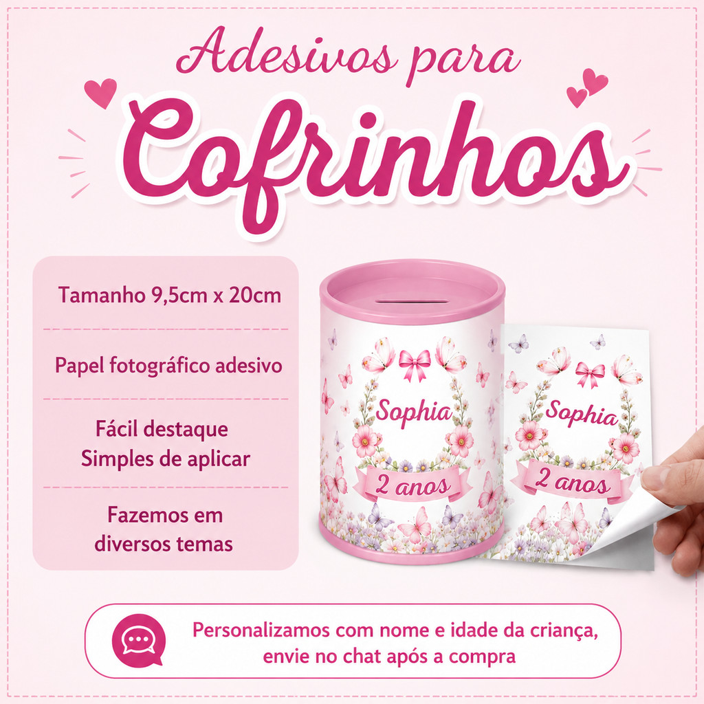 Rótulo Adesivo para Cofrinho Jardim Personalizado | Festa Infantil | Aniversário | Lembrancinha