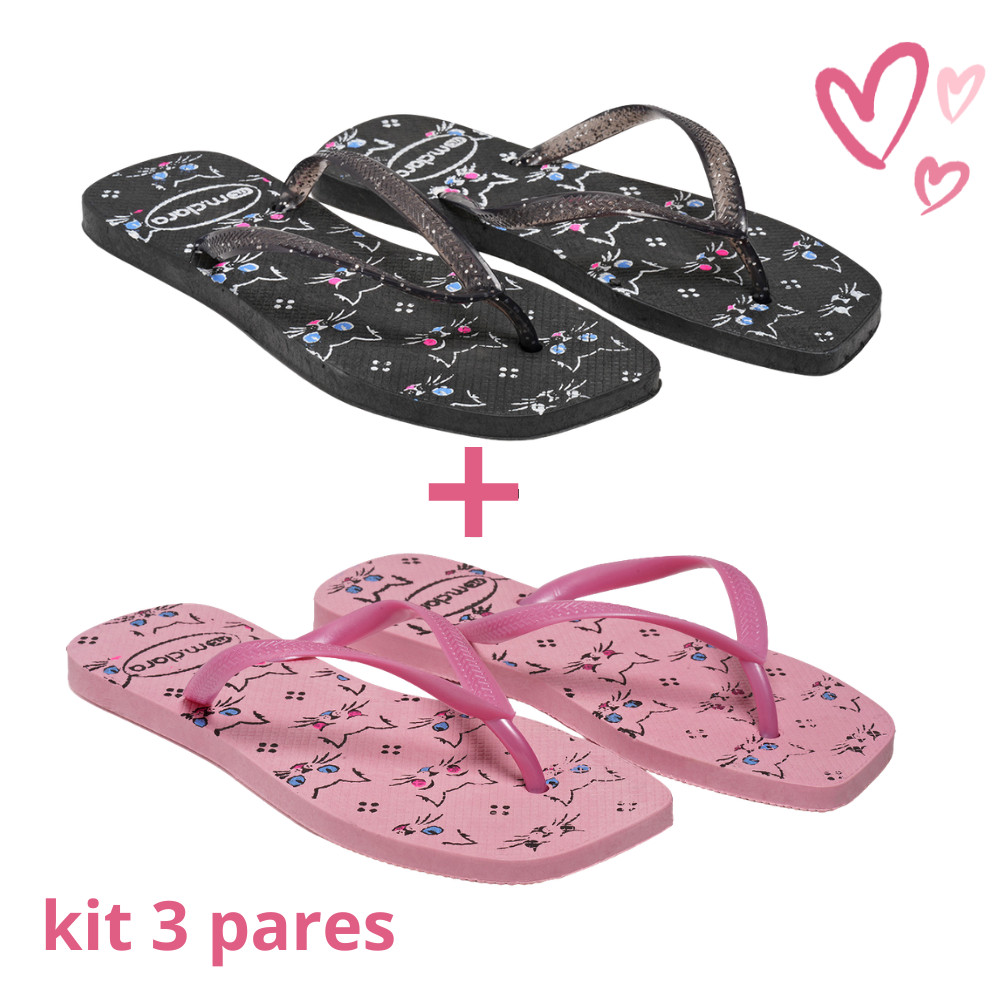 Conjunto de 3 pares Chinelo  Feminino Estampado Macio Antiderrapante Confortável
