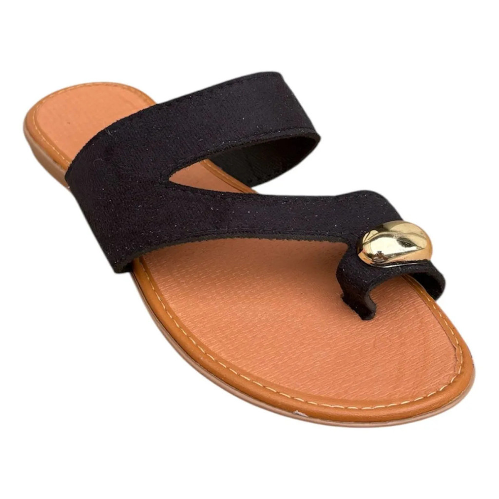 Rasteira Feminina Artesanal Feita À Mão Confortável Casual Detalhe Dourado Leve Moderna Dia a Dia Passeio Verão Moda