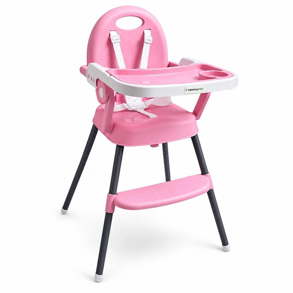 Cadeira Alimentação 3 Em 1 Rosa Dobrável Booster Alta Baixa Bandeja Removível 5 Pontos Premium Baby