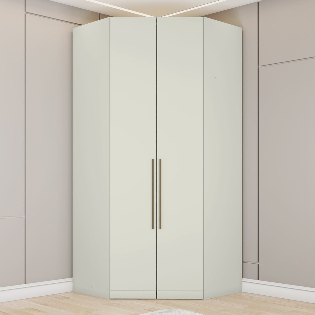 Guarda Roupa Canto Closet Modulado 2 Portas 3 Gavetas LED Predileto Branco/Areia HP Areia HP