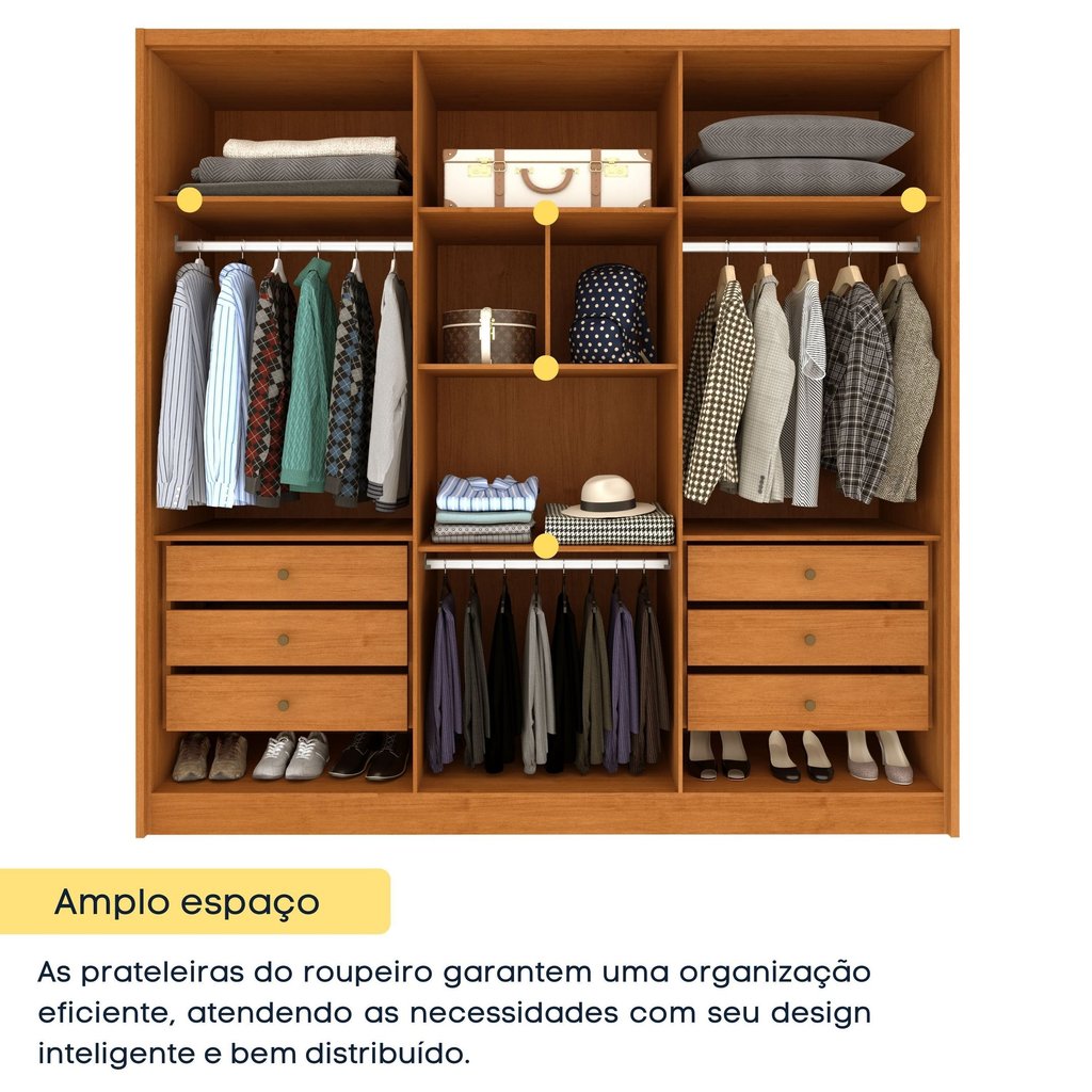 Guarda Roupa Casal 100% MDF 6 Portas 6 Gavetas Sol 243cm Yescasa Off-White/Cinamomo
