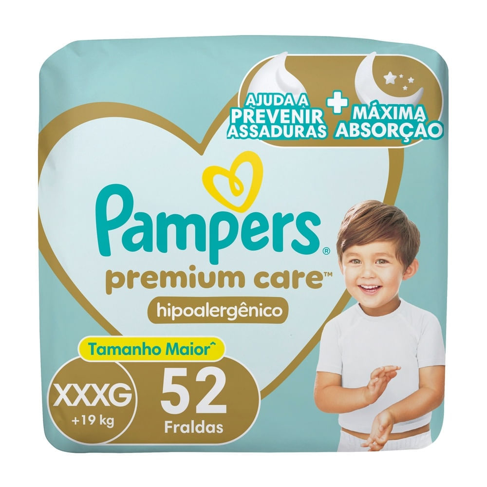 Fralda Pampers Premium Care Jumbo Tamanho XXXG 52 Unidades Descartáveis