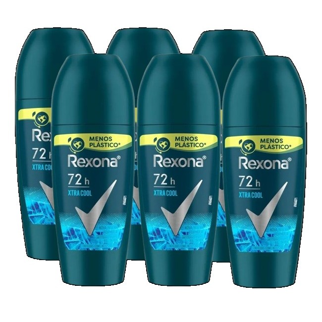kit 6 Desodorante roll-on Xtra Cool 50ml Menta & Musk Rexona Men