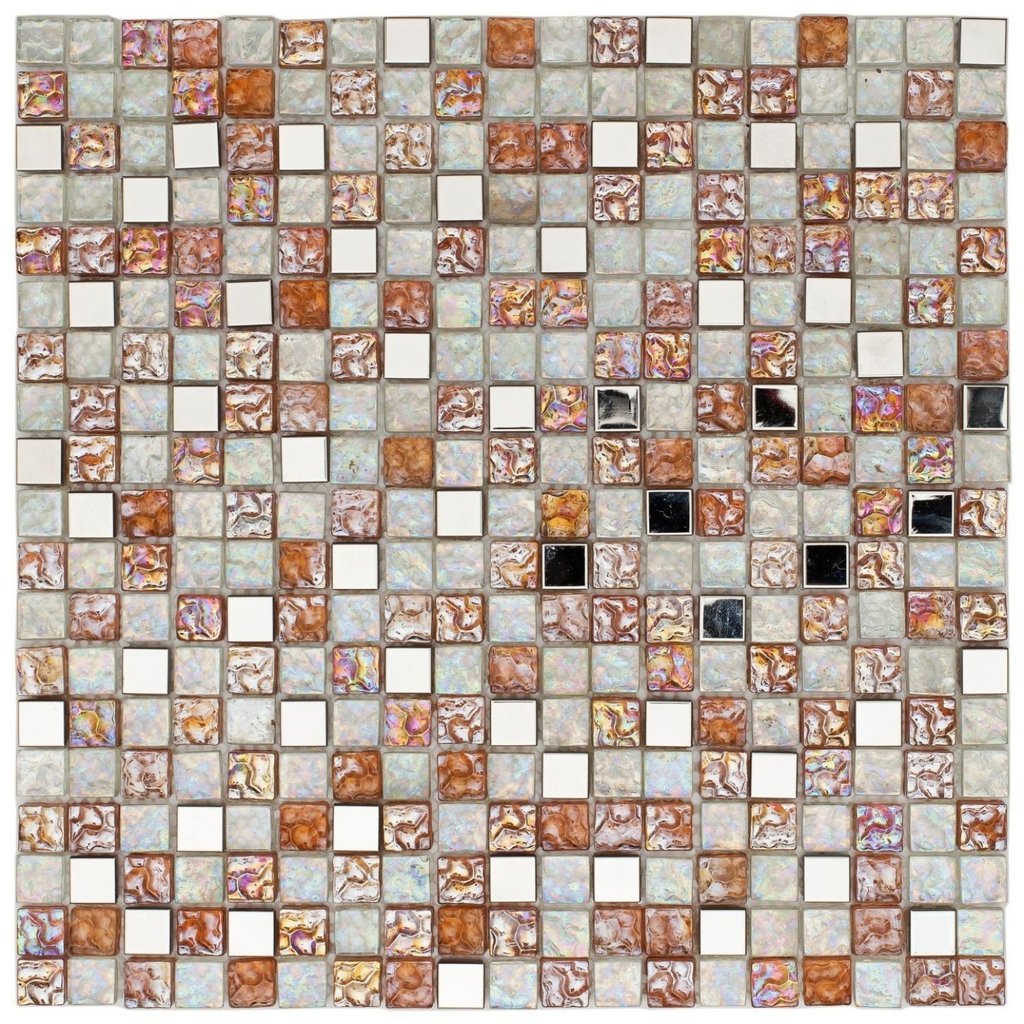 Pastilha de Vidro e Marmore de 31cm X 31cm Rende  Glass Mosaic Branco/Laranja