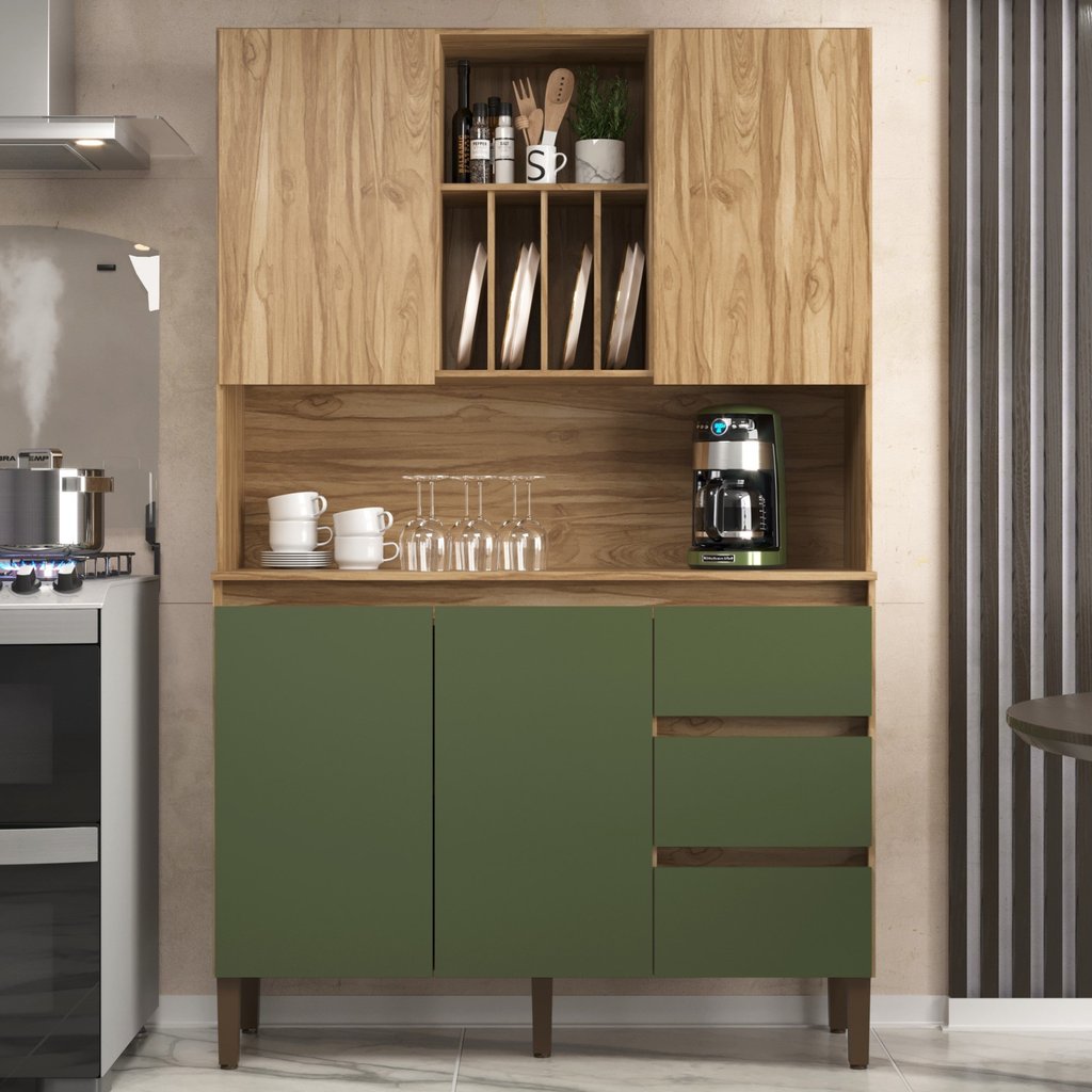 Armário Kit Cozinha com 4 Portas, 3 Gavetas Ac4430 Carvalho Oak / Arbo