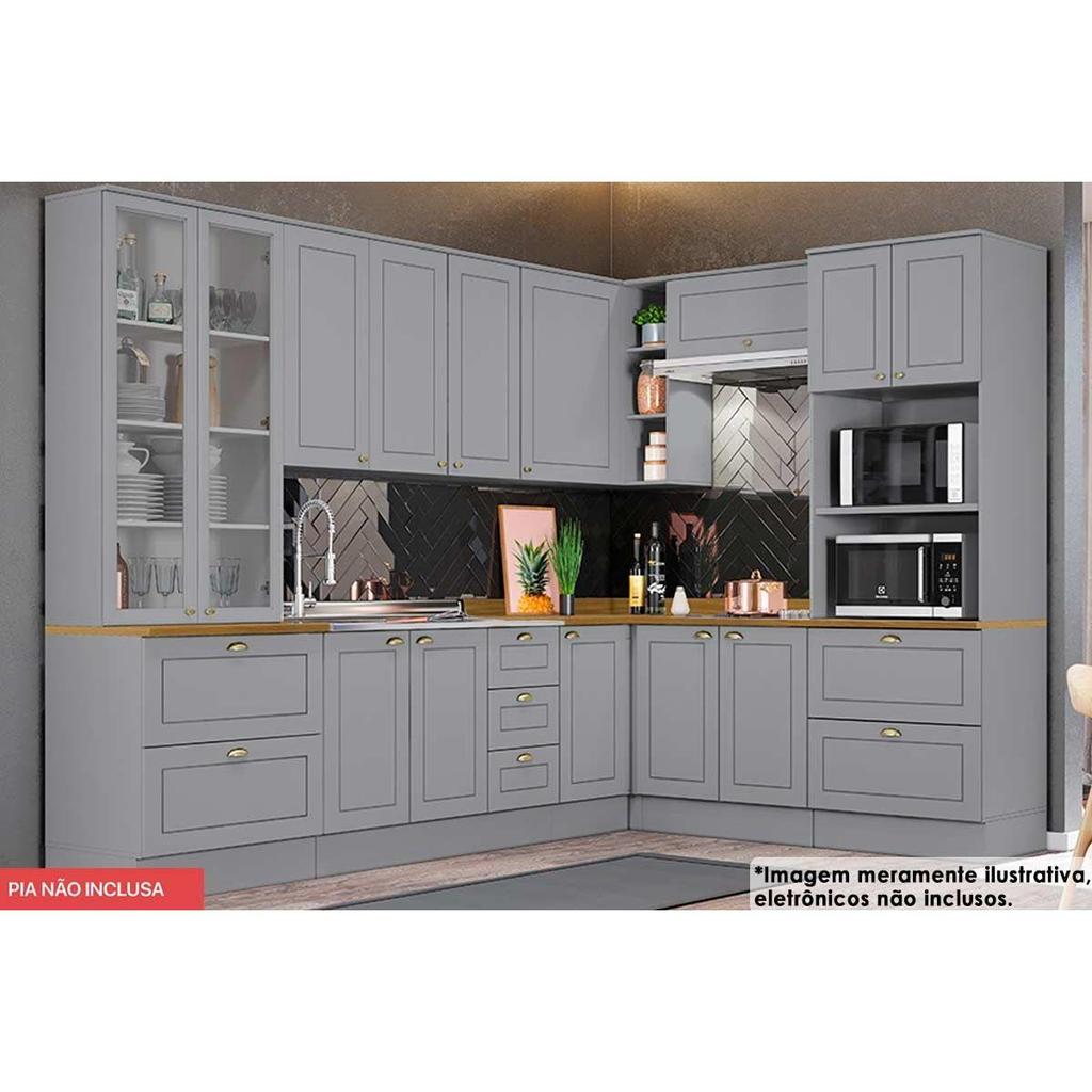 Cozinha Completa Americana 10 Peças (3 Armários + 2 Paneleiros + 3 Balcões + 2 Complementos) C5P36 Cinza - Henn