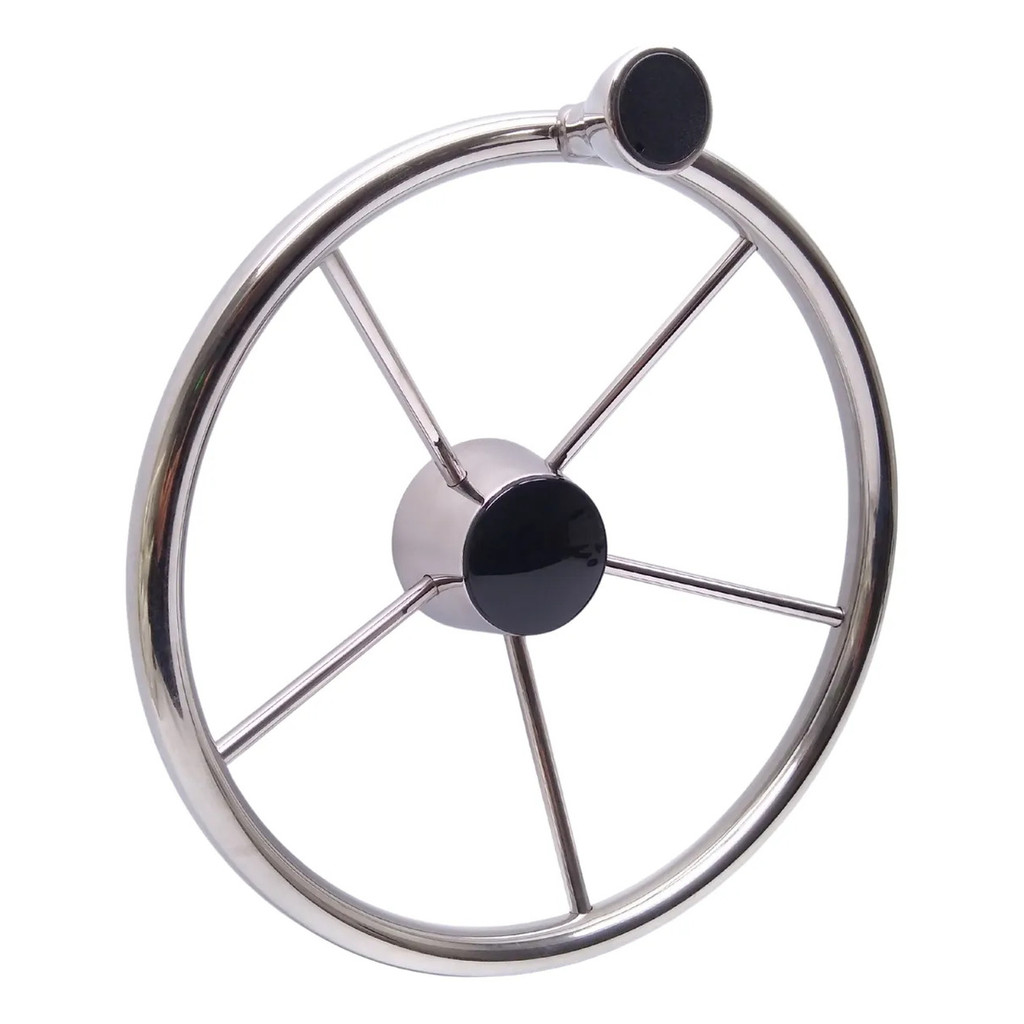 Volante Náutico Inox 343mm C/ Knob Barcos Lancha Universal