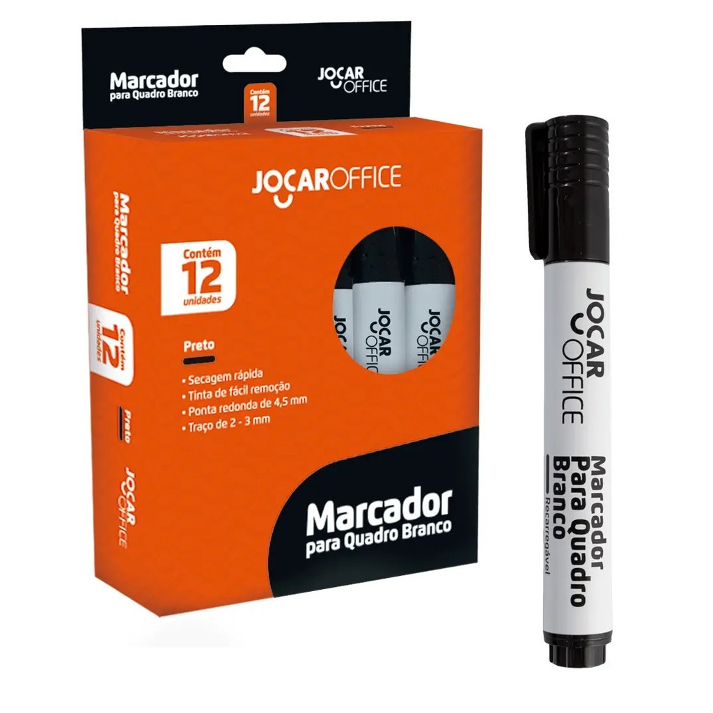 Marcador De Quadro Branco Preto Jocar Office Caixa Com 12 Un