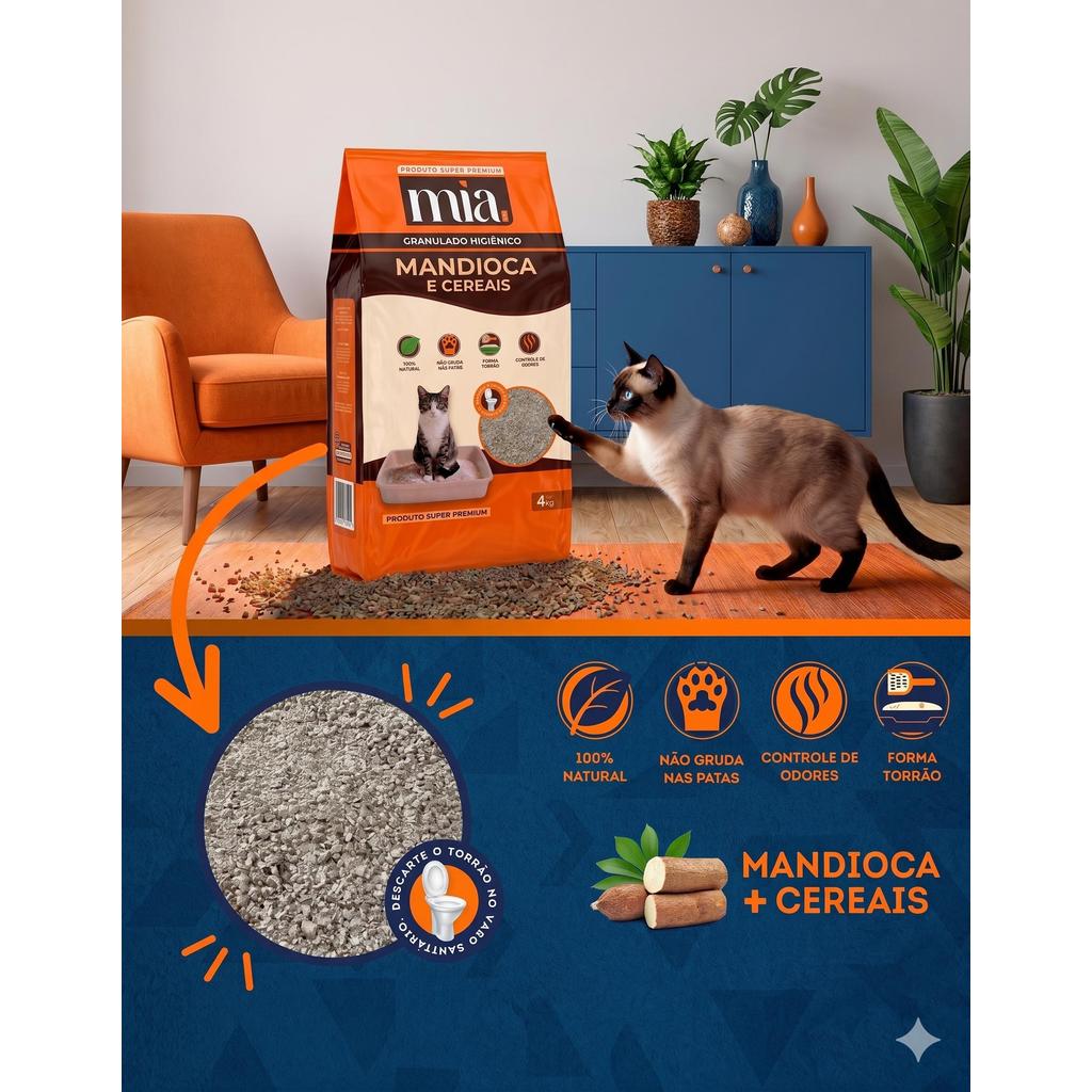 Areia Higienica Biodegradavel Mia Cat Gato Granulado 4kg Torrão Sem Odor Cereal Mandioca — imagem 2 de 2