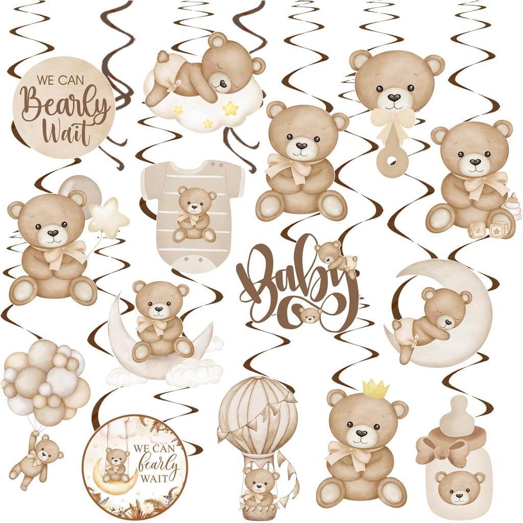CANDY CHEF Não Podemos Esperar Pacientemente Decorações Suspensas em Espiral de Urso para Chá de Bebê, Serpentinas Suspe