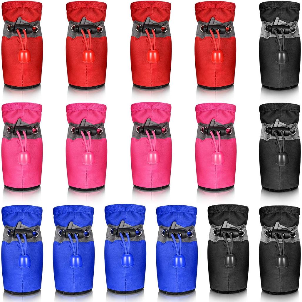 Weewooday 4 Pares de Botas Impermeáveis para Cães com Cordão Ajustável, Botinhas para Chuva e Neve, Protetor de Patas An