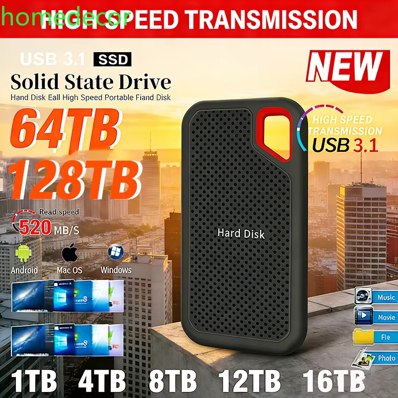 Popular Grande Capacidade 1TB 2TB 4TB Disco Rígido Portátil USB 3.1 Tipo-C Transferência Rápida De Dados Para PC Mac Tel