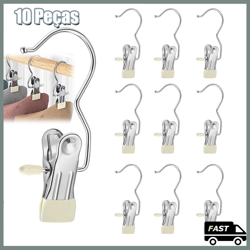 Varal em Aço Inox Anti-Vento 10 peças Prendedores para Meias e Roupas Íntimas para Apartamentos e Lavanderia Branco