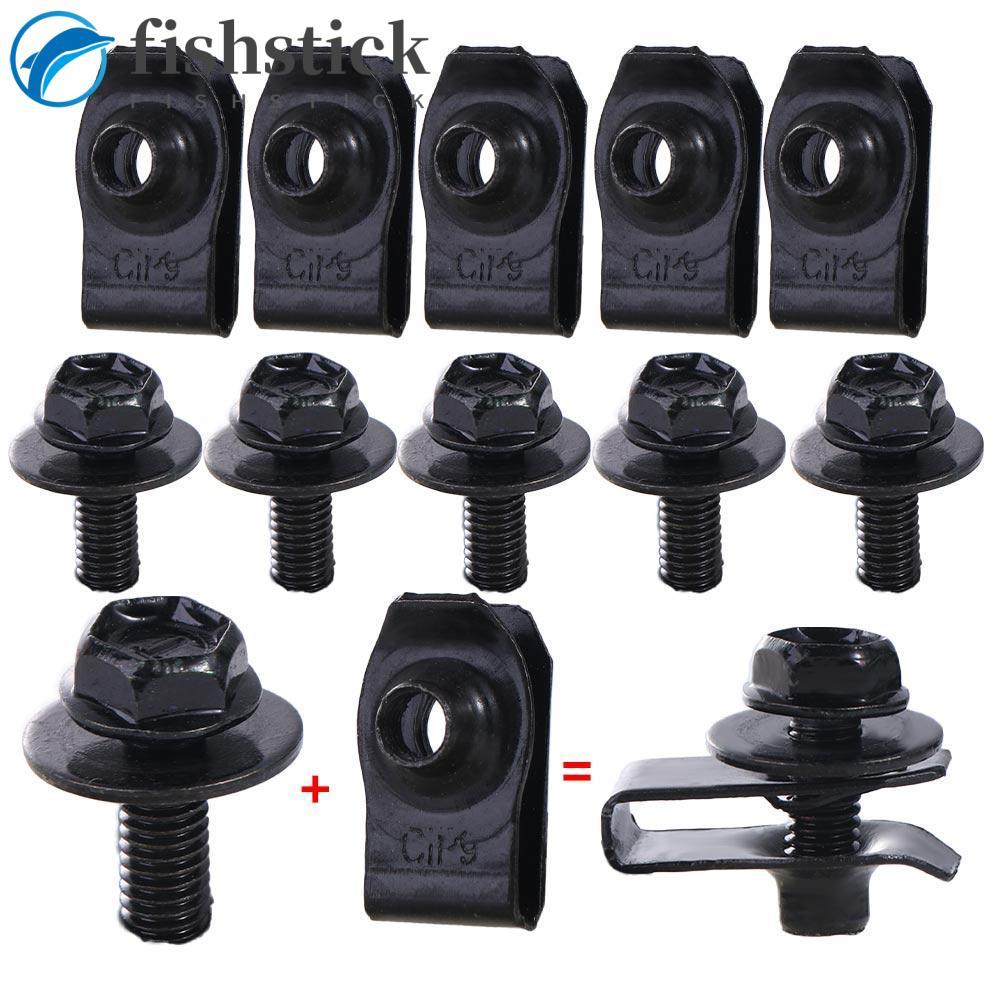 FISHSTICKA 5/10 Peças De Parafusos Para Carroceria De Carro , Clipes De Porca Em U Com Braçadeira 6MM , Clipe De Fixação