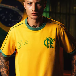 Camisa Flamengo Zico Retrô Brasil Amarela Masculina Oficial