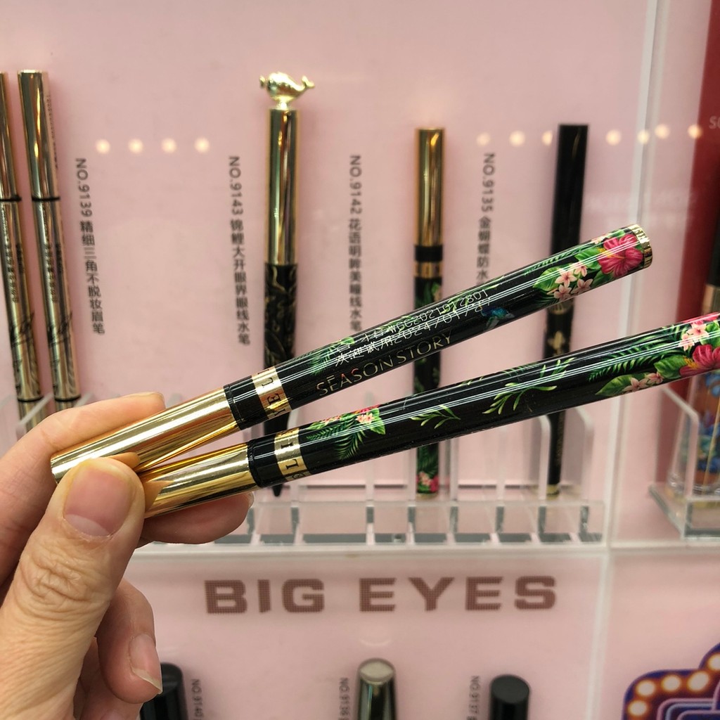 Quatro estações história flor linguagem olhos brilhantes delineador cosmético caneta fonte escova macia esponja cabeça d