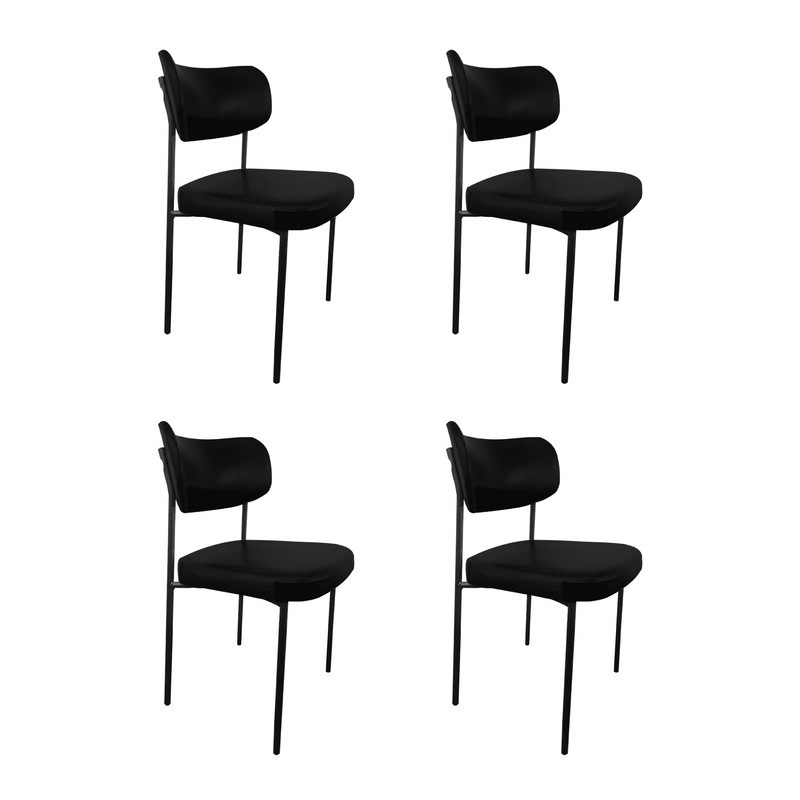 Kit 4 Cadeira de Jantar Mila Estofada Sala Mesa de Jantar Gourmet Linho Preto