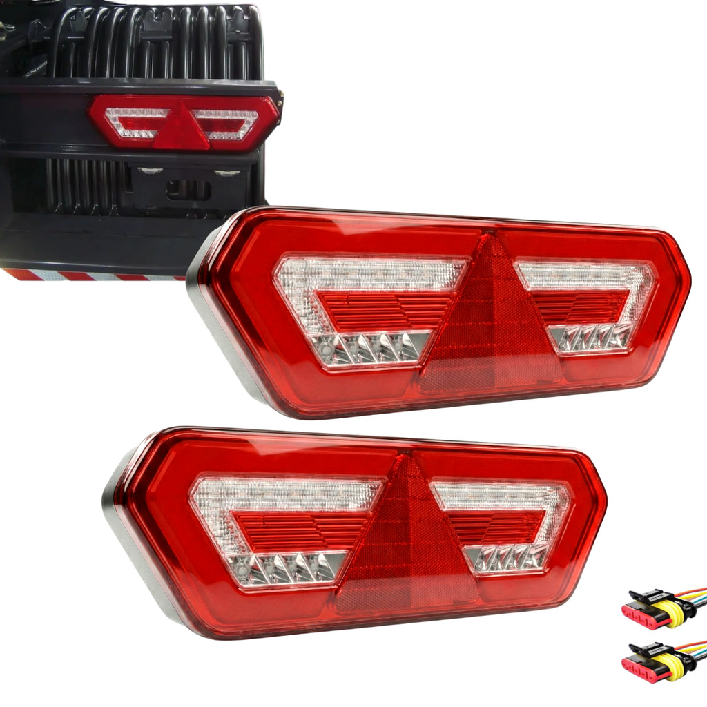Par Lanterna Traseira Led Carretas Guerra Diamond iii Moderna Bivolt Seta Sequencial - Completa Unitaria Chicote 12/24v