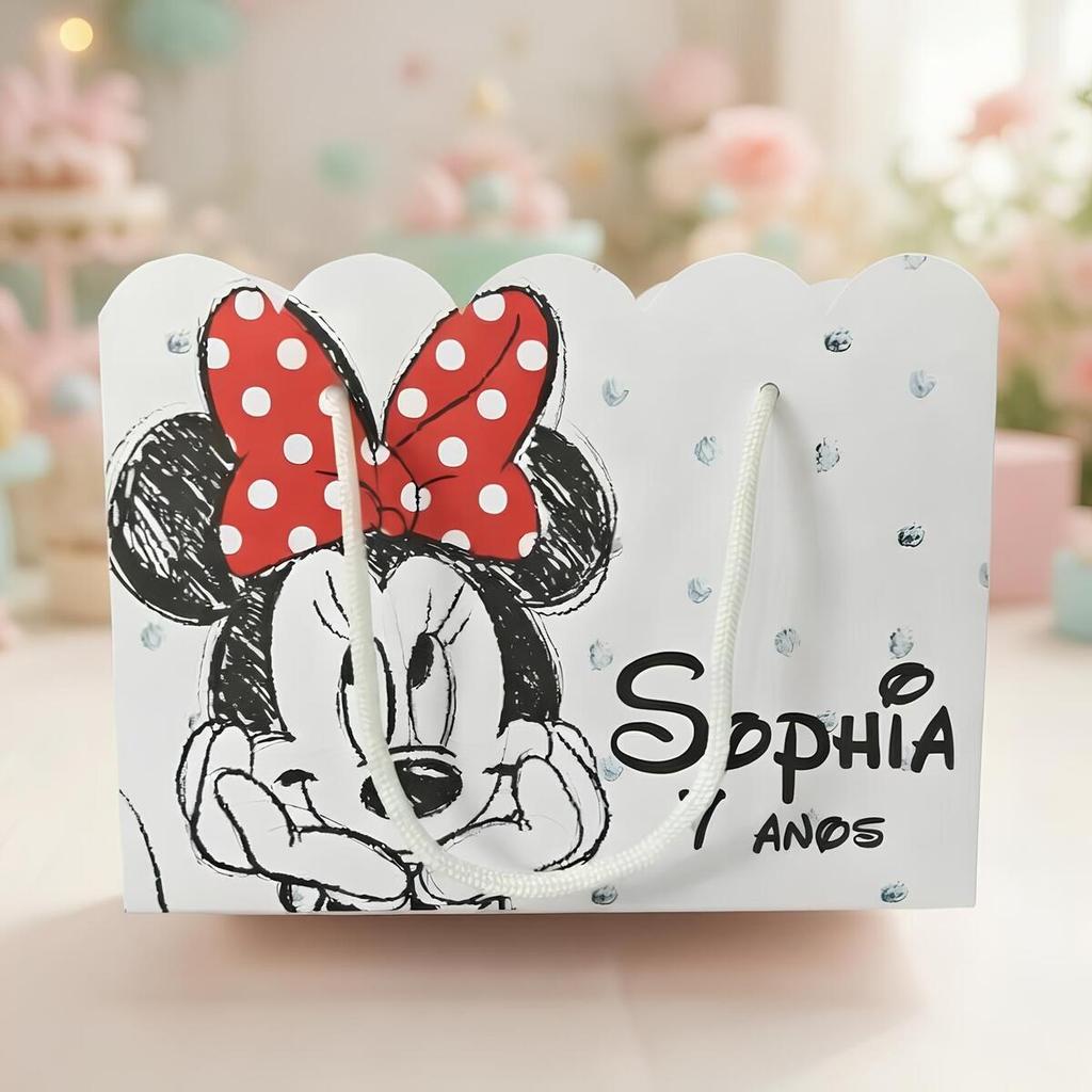 Kit Sacolinha Sacola Papelaria Personalizada Minnie Sacolinha de Lembrancinha Caixinha para Festa — imagem 2 de 2