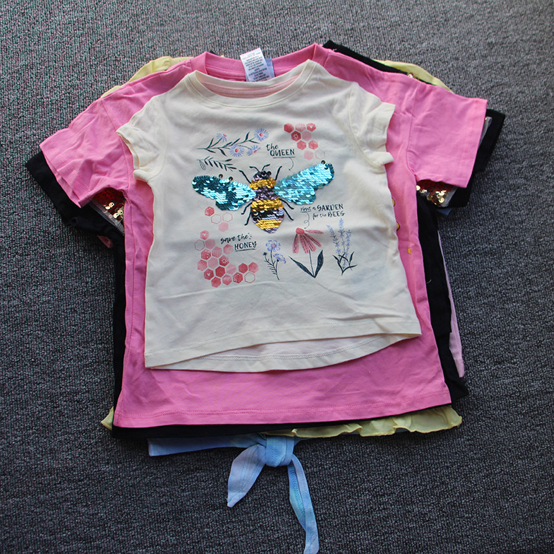 Comércio exterior meninas verão bebê menina puro algodão estilo ocidental pequenas crianças camiseta dos desenhos animad