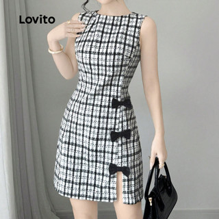 Lovito Elegante Vestido lazer Colorblock arco vestido primavera/verão para mulheres L176ED045