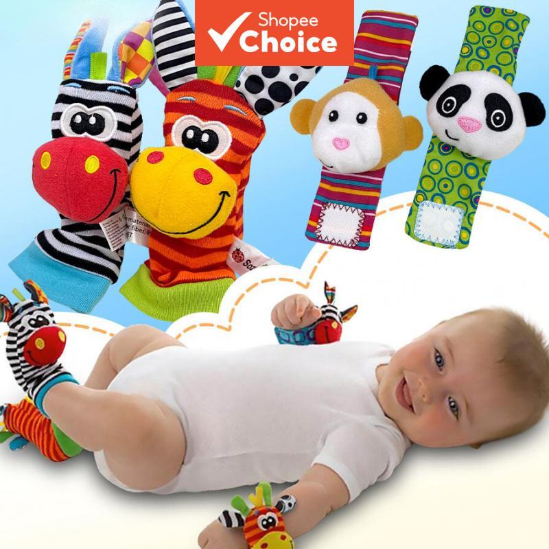  Conjunto de Meias e Pulseiras Divertidas para Mãos e Pés de Bebê - Brinquedo de Desenvolvimento com Alça para Pulso