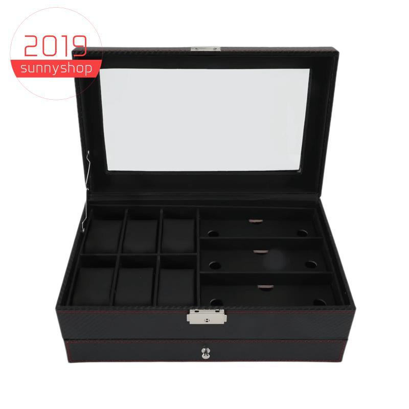 [Bestseller S] Caixa De Relógio , Joias Masculina Com De 6 Slots E Organizador De Óculos De Sol De 3 , Suporte Fechadura