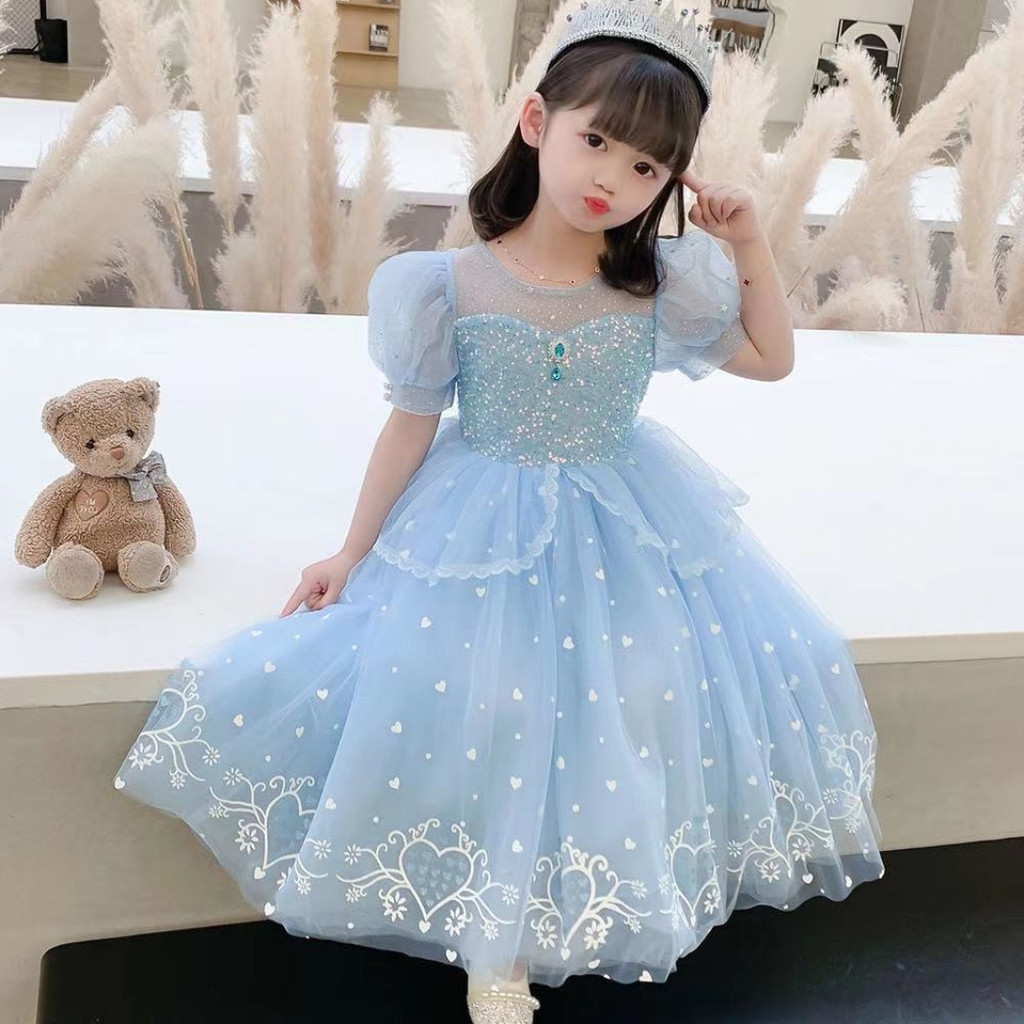 Estoque pronto frete grátis vestido infantil elsa vestido de princesa meninas verão elsa vestido novo vestido congelado
