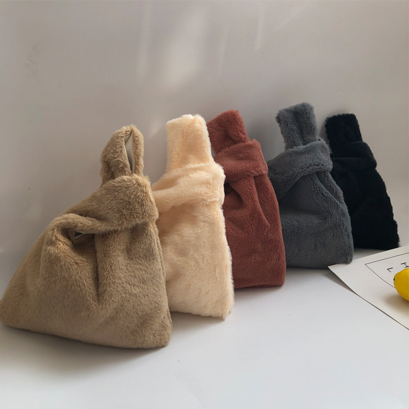 Bolsa de pelúcia fofa feminina inverno ins bolsa de pelúcia pele de coelho sacola de pele sintética colete sacola