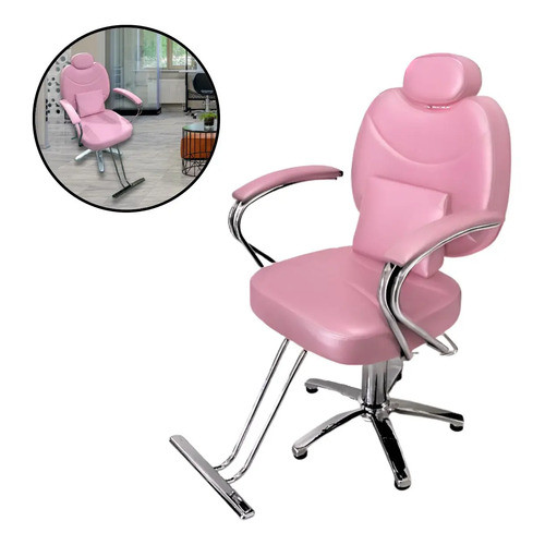Cadeira De Barbeiro Importway Reclinável Rosa Base Estrela Rosa Reclinável Estrela