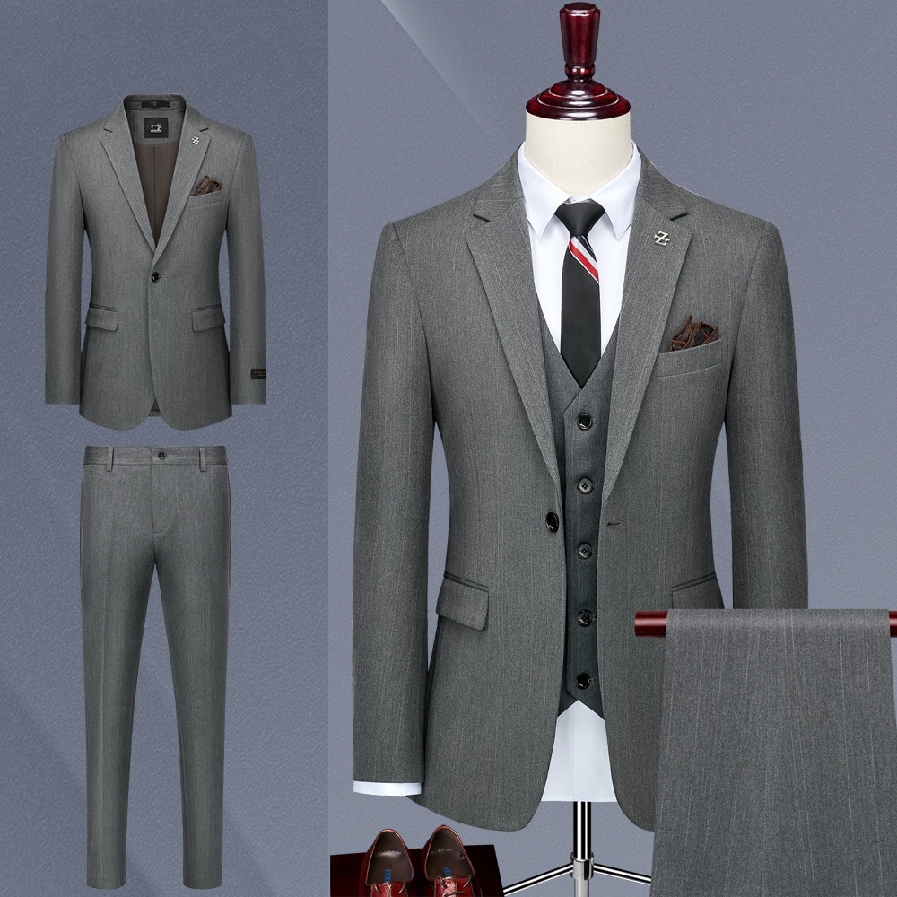 Woodpecker negócios noivo fino-ajuste cinza macacão terno masculino casamento Formal Wear High-end terno de três peças b