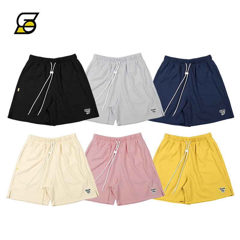 SLAMBLE novo estilo Waffle cor sólida Shorts das mulheres dos homens solto americano Street Wear esportes lazer treiname