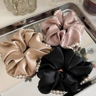 2024 outono inverno novo estilo francês Retro High-End cetim pérola anel de cabelo novo estilo intestino grande anel cor